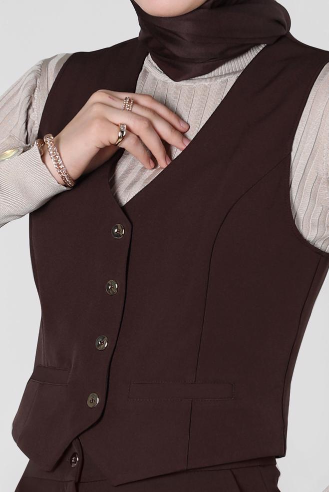 Vêtements hijab BRUN GILET BOUTONNÉ 44175 - ALVİNA