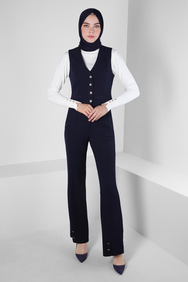 Vêtements hijab BLEU MARINE GILET BOUTONNÉ 44175 - ALVİNA