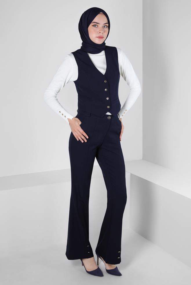 Vêtements hijab BLEU MARINE GILET BOUTONNÉ 44175 - ALVİNA