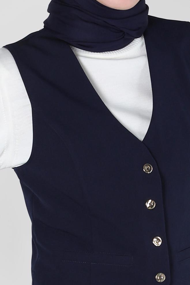 Vêtements hijab BLEU MARINE GILET BOUTONNÉ 44175 - ALVİNA