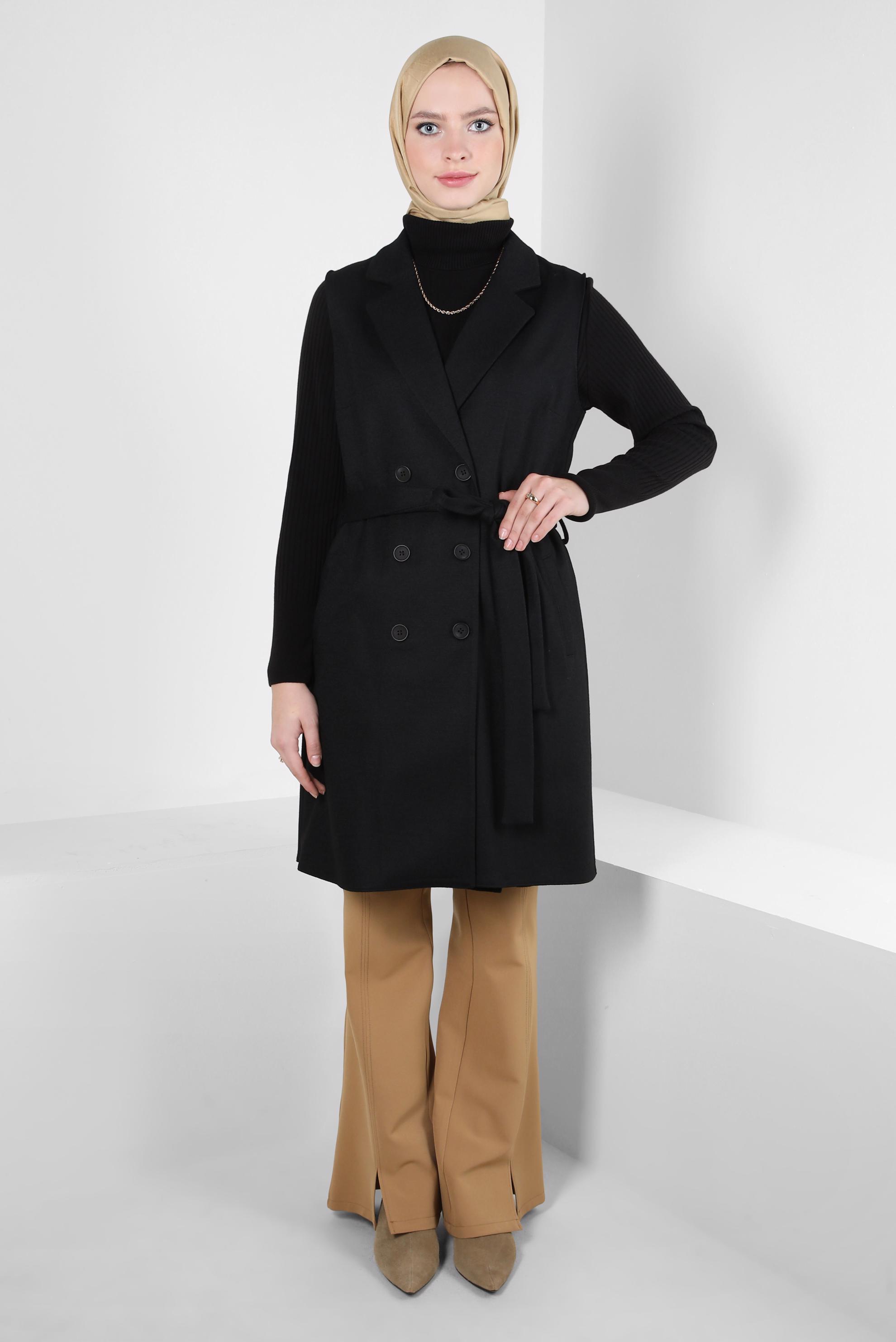 Tesettür giyim SİYAH KUŞAKLI YELEK 44255