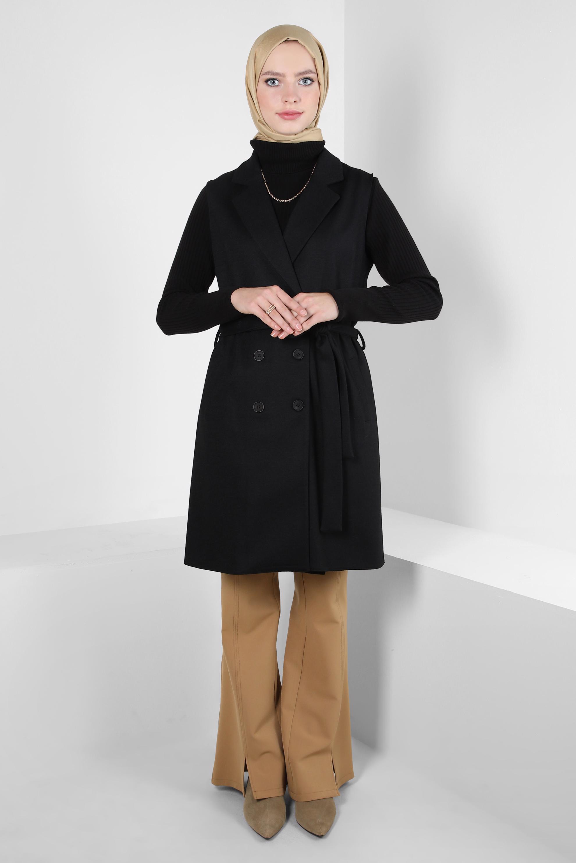 Tesettür giyim SİYAH KUŞAKLI YELEK 44255