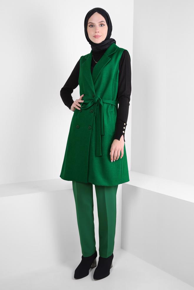 Vêtements hijab VERT GILET CEINTURE 44255 - ALVİNA