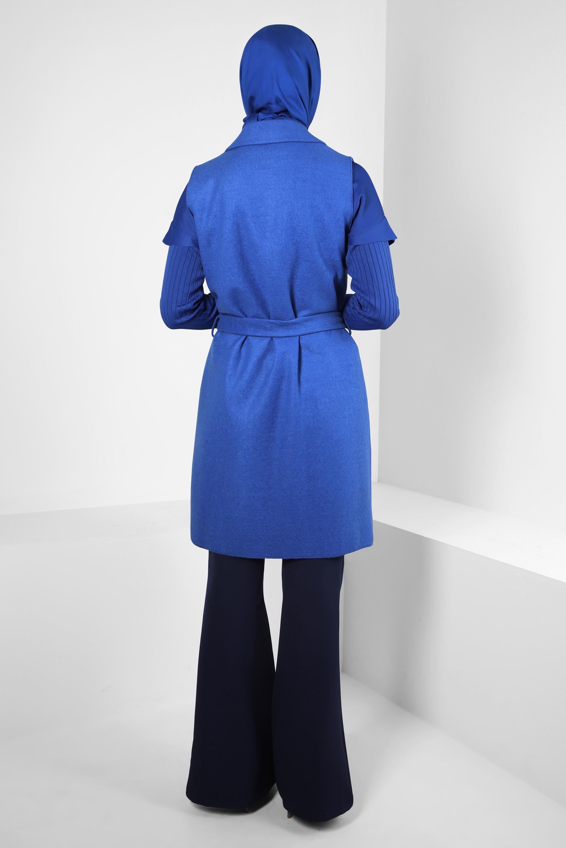 Tesettür giyim MAVİ KUŞAKLI YELEK 44255