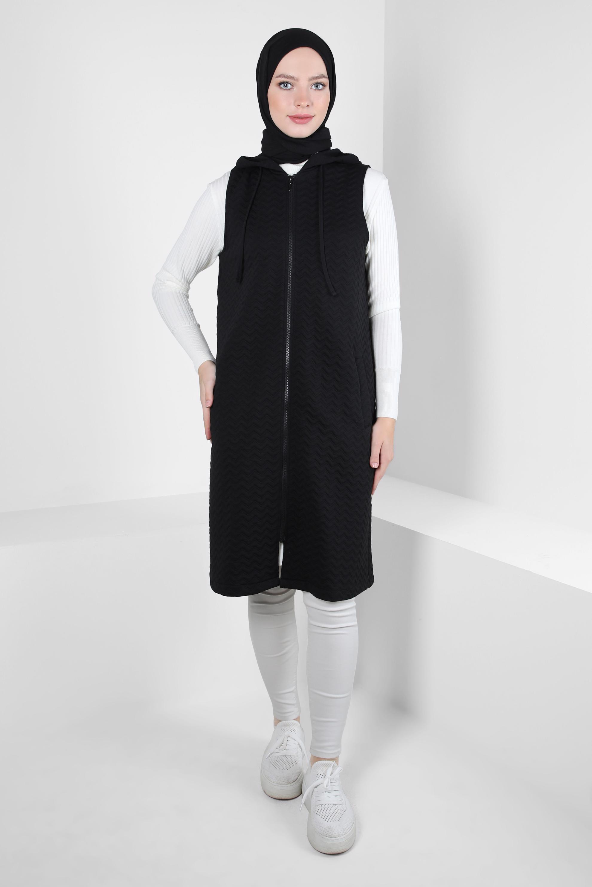 Tesettür giyim SİYAH KAPİTONE YELEK 44294