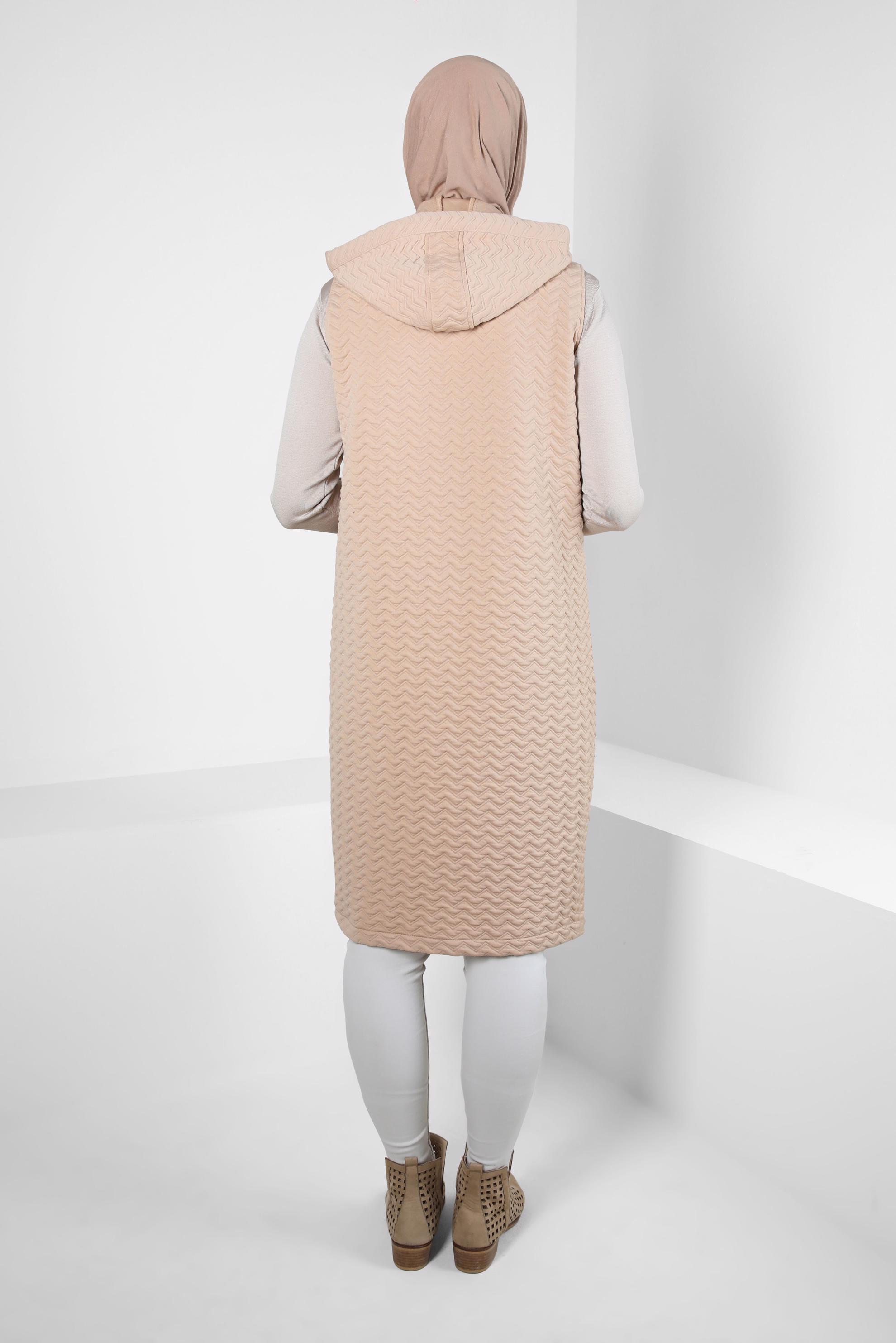 Tesettür giyim BEJ KAPİTONE YELEK 44294