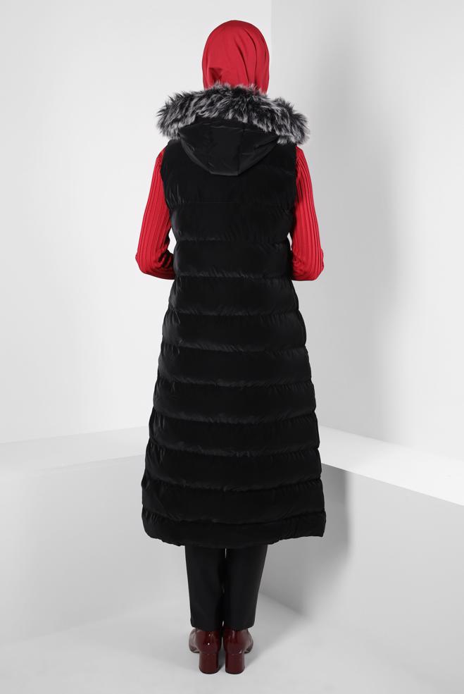 Hijab clothing BLACK HOODED PUFFER VEST 90418 - ALVİNA