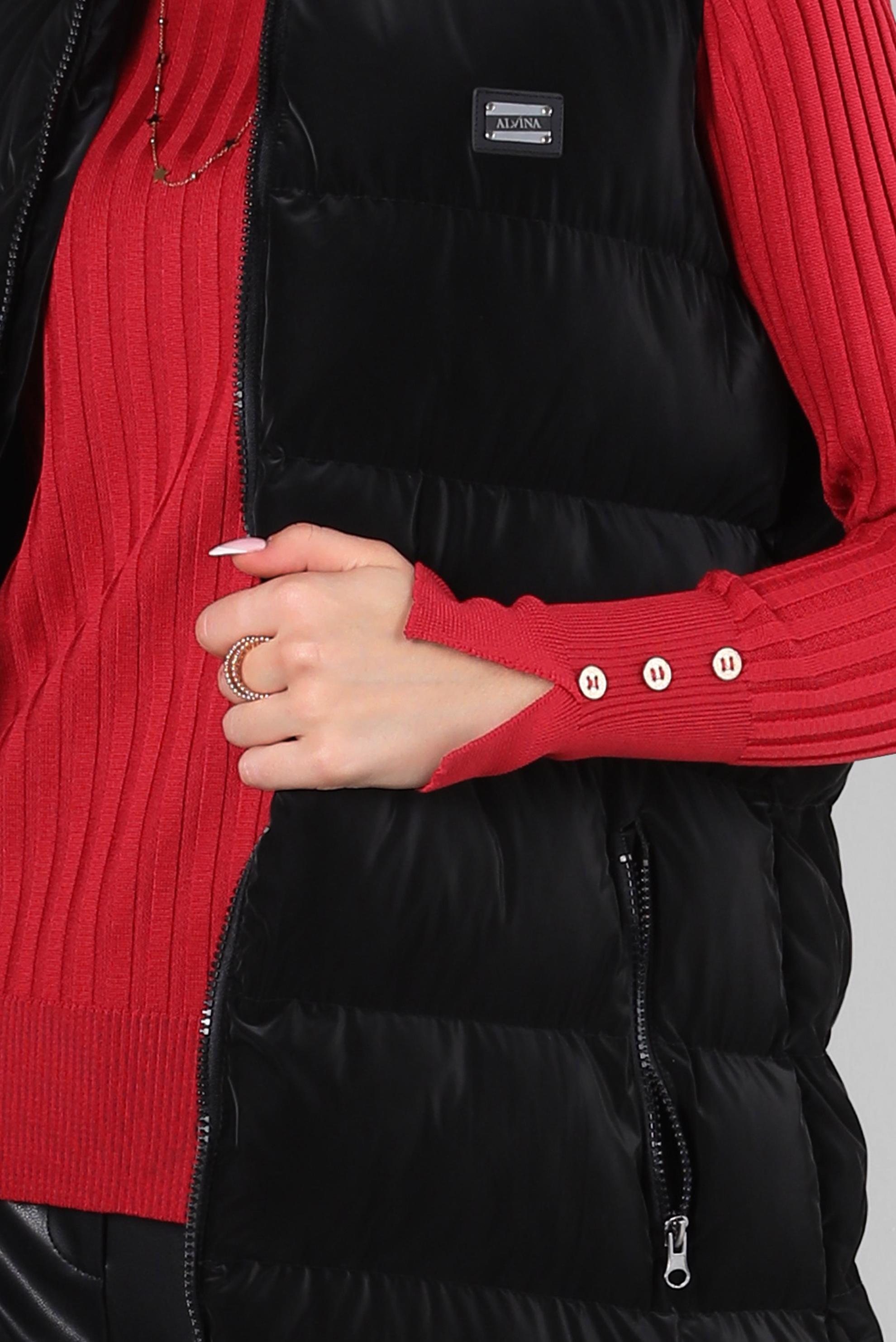 Tesettür giyim SİYAH KAPÜŞONLU ŞİŞME YELEK 90418