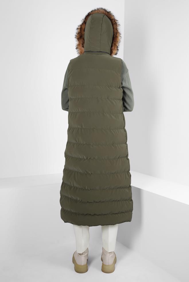 Hijab clothing KHAKI HOODED PUFFER VEST 90418 - ALVİNA