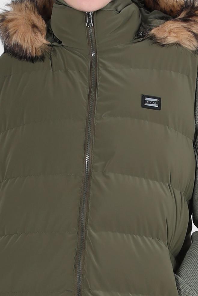 Hijab clothing KHAKI HOODED PUFFER VEST 90418 - ALVİNA