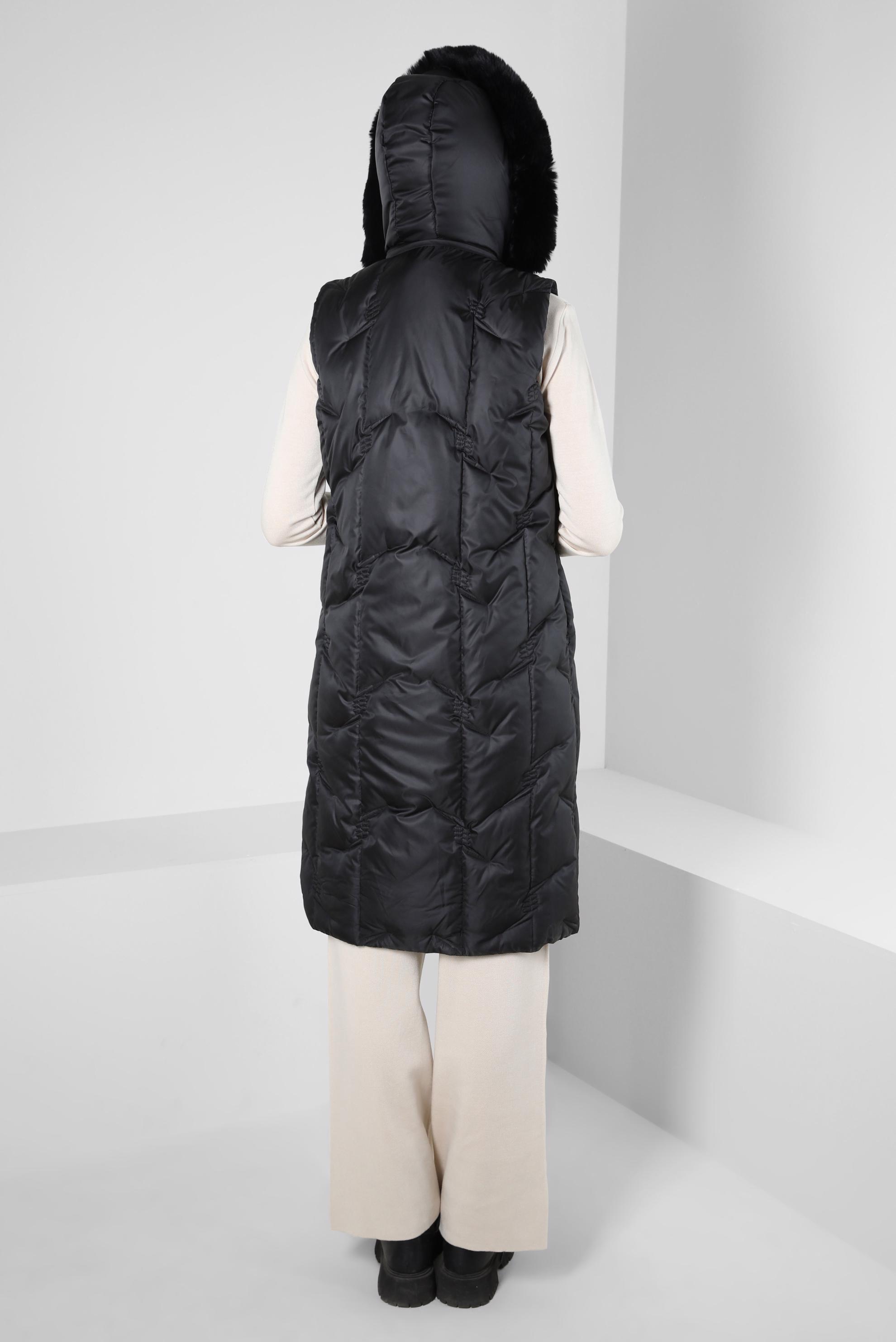 Tesettür giyim SİYAH KAPÜŞONLU ŞİŞME YELEK 90419