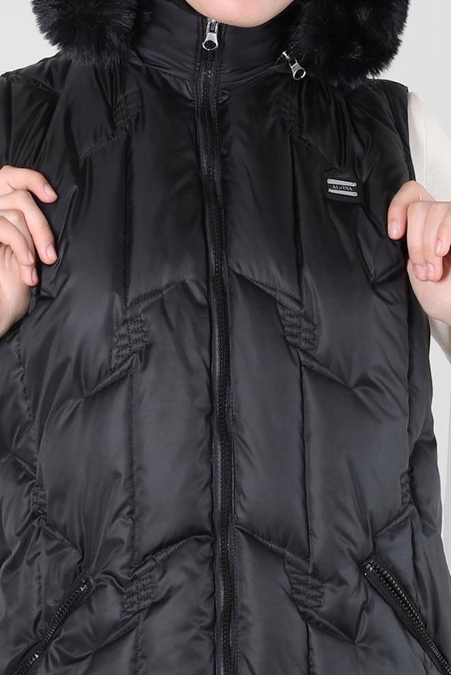 Hijab clothing BLACK HOODED PUFFER VEST 90419 - ALVİNA