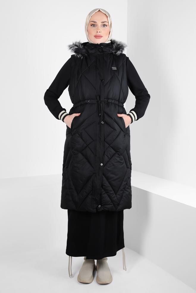 Vêtements hijab NOIR GILET DOUX À CAPUCHE 90441 - ALVİNA