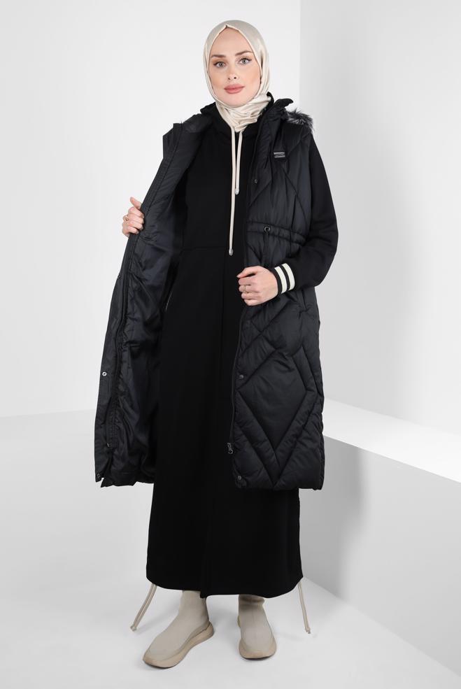 Vêtements hijab NOIR GILET DOUX À CAPUCHE 90441 - ALVİNA