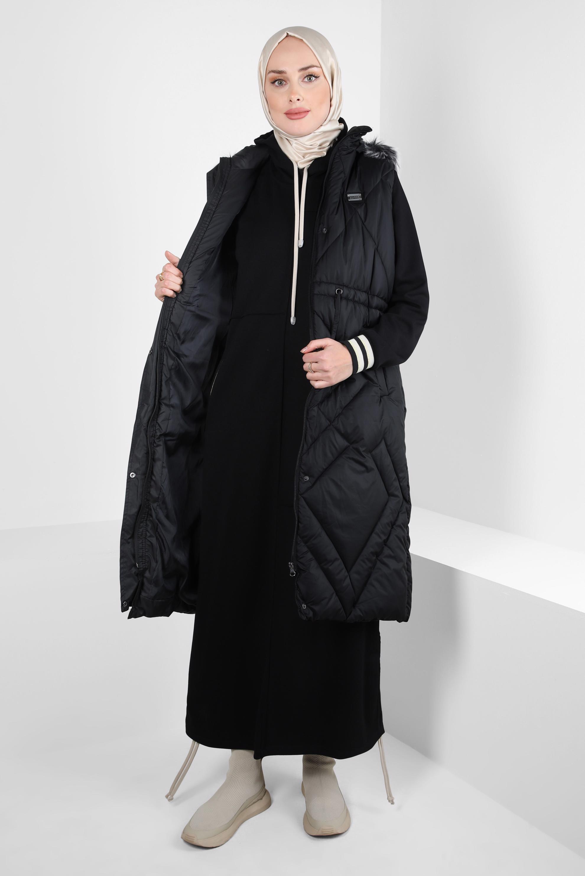 Vêtements hijab NOIR GILET DOUX À CAPUCHE 90441