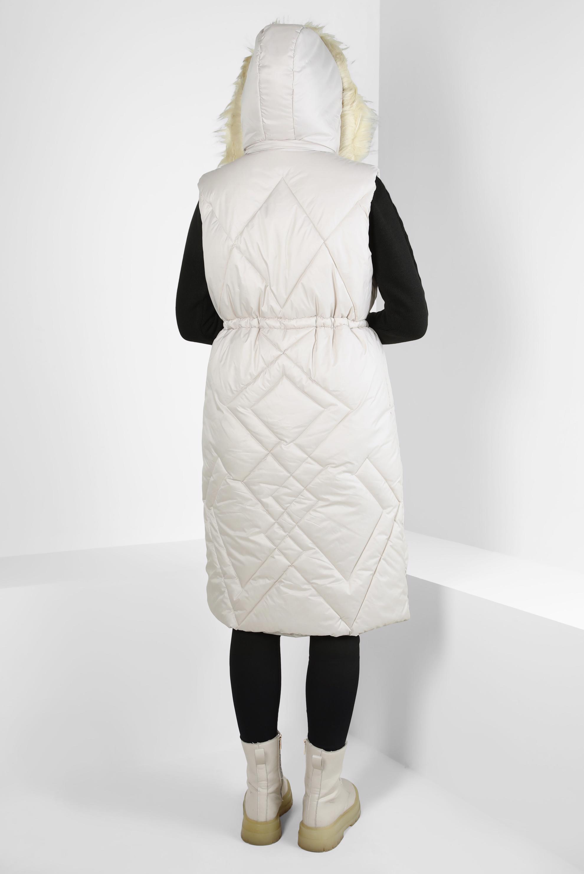 Tesettür giyim BEJ KAPÜŞONLU ŞİŞME YELEK 90441