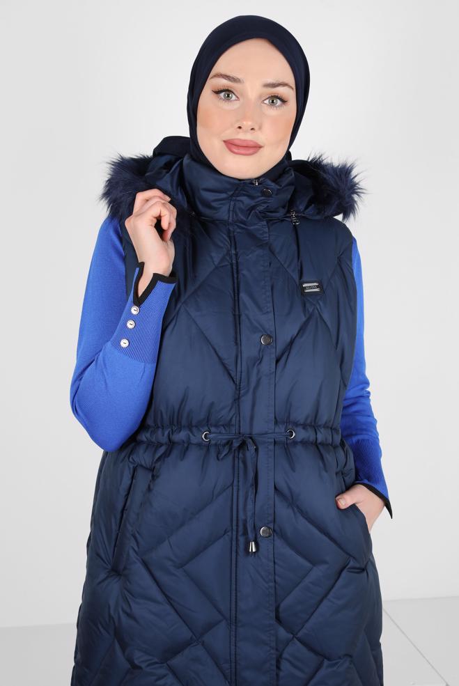 Vêtements hijab BLEU MARINE GILET DOUX À CAPUCHE 90441 - ALVİNA
