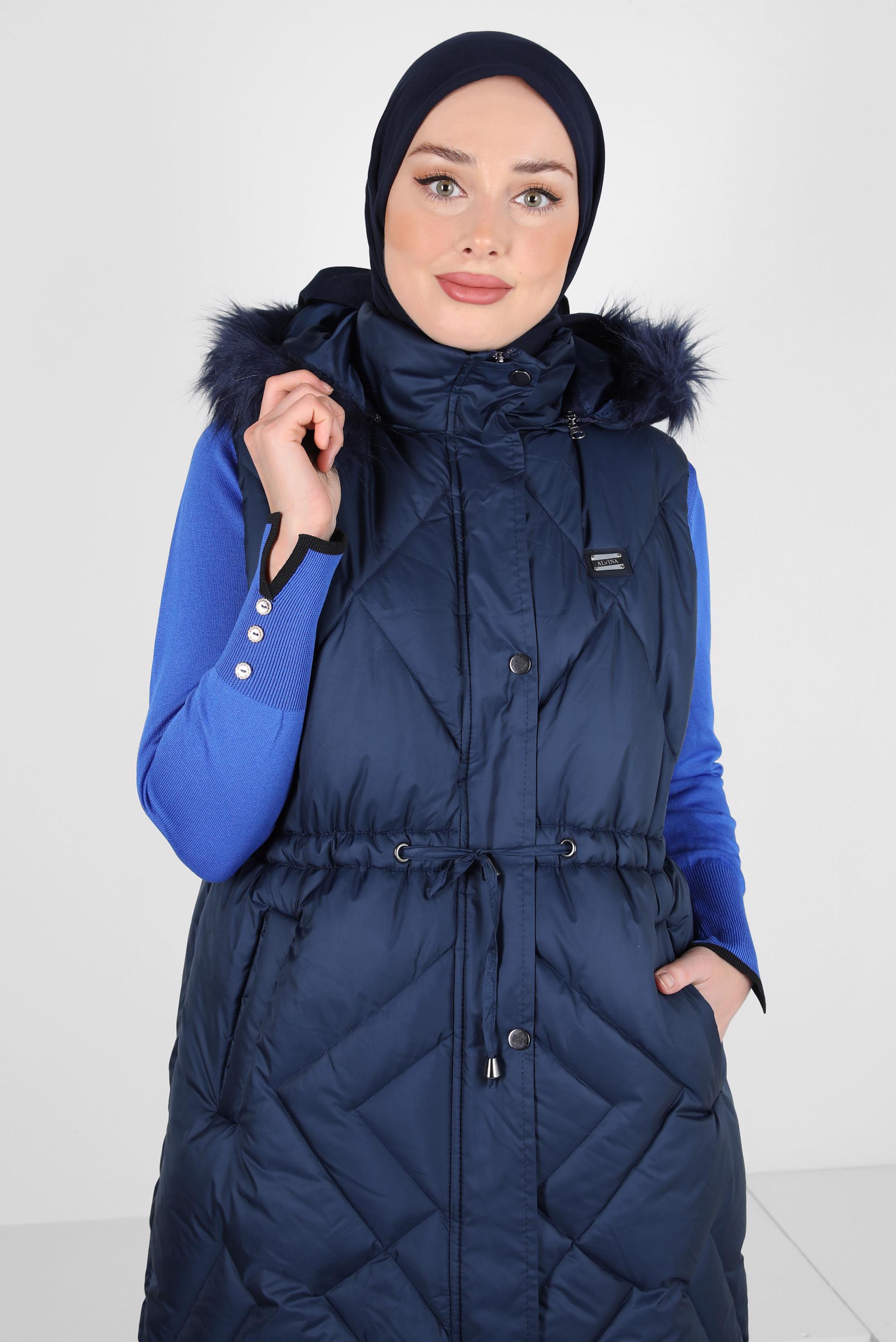 Vêtements hijab BLEU MARINE GILET DOUX À CAPUCHE 90441