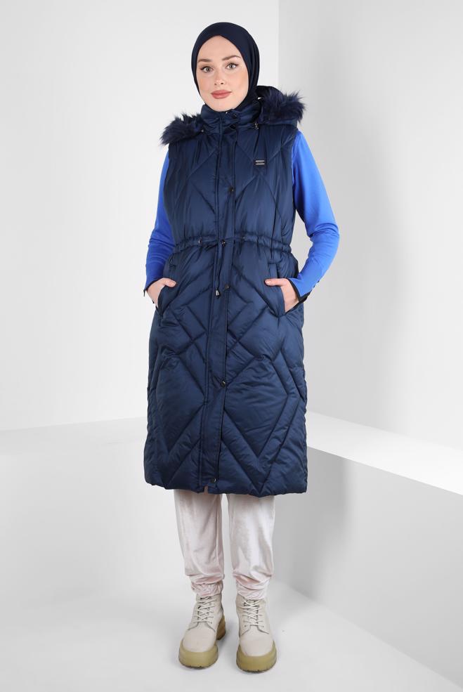 Vêtements hijab BLEU MARINE GILET DOUX À CAPUCHE 90441 - ALVİNA