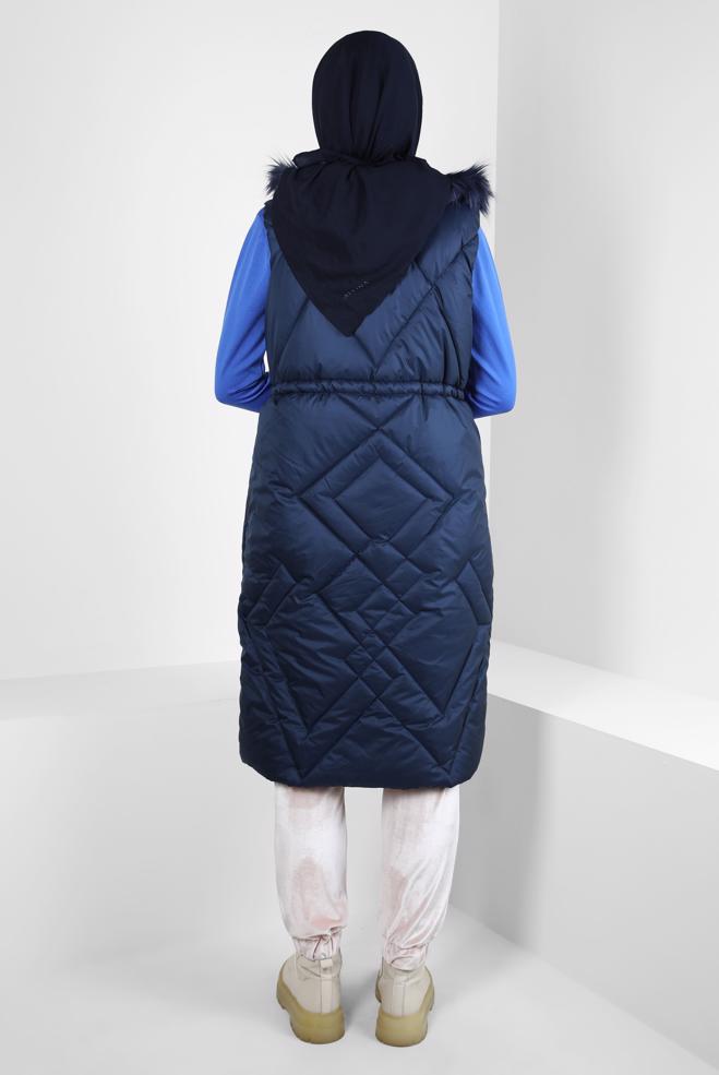 Vêtements hijab BLEU MARINE GILET DOUX À CAPUCHE 90441 - ALVİNA
