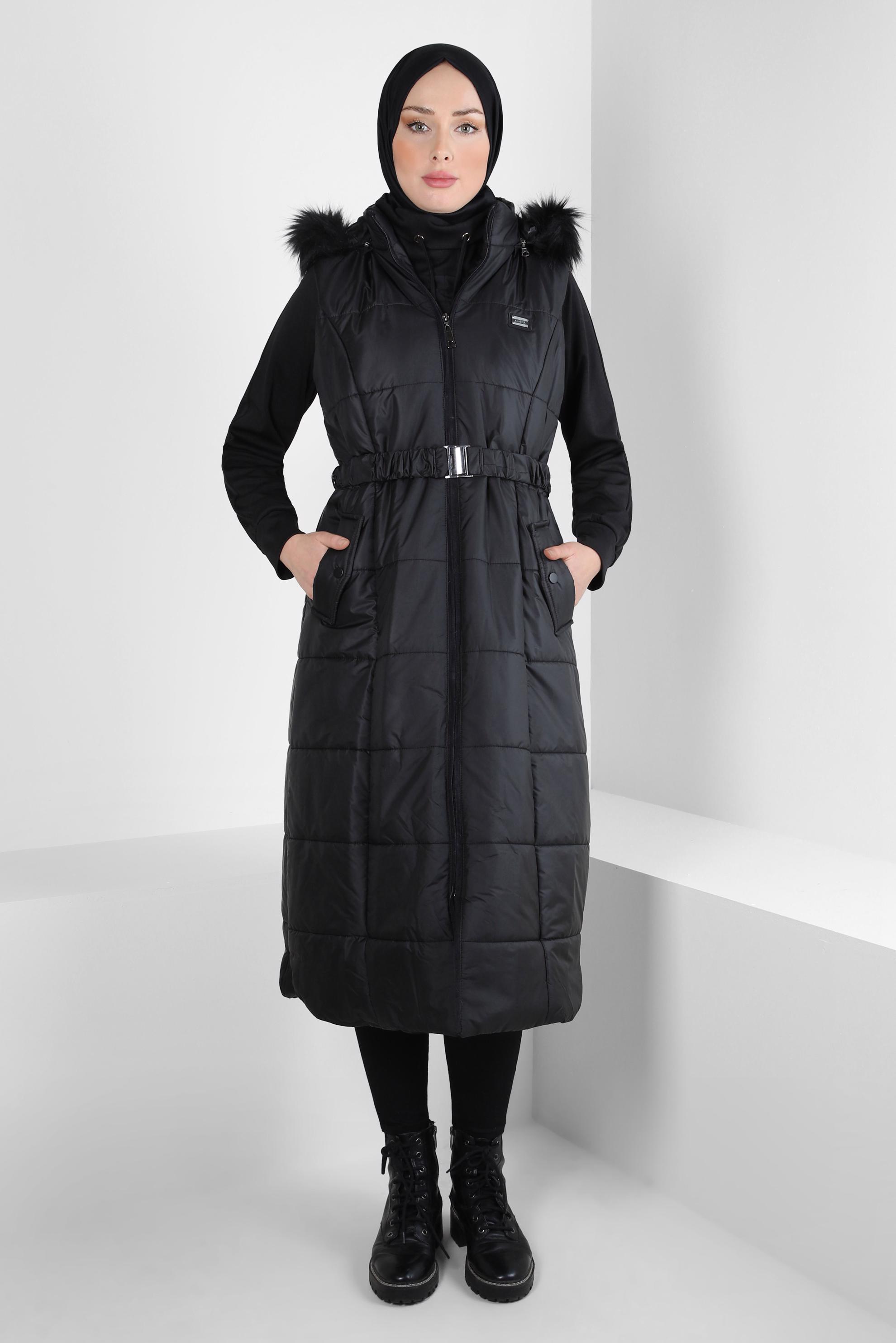 Vêtements hijab NOIR GILET DOUX CEINTURE 90440