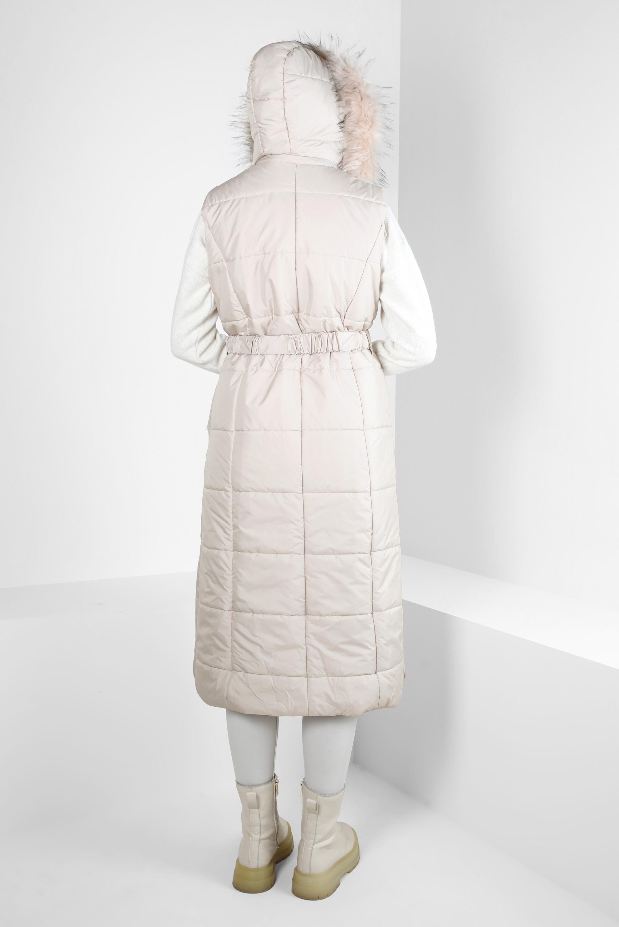 Tesettür giyim BEJ KEMERLİ ŞİŞME YELEK 90440