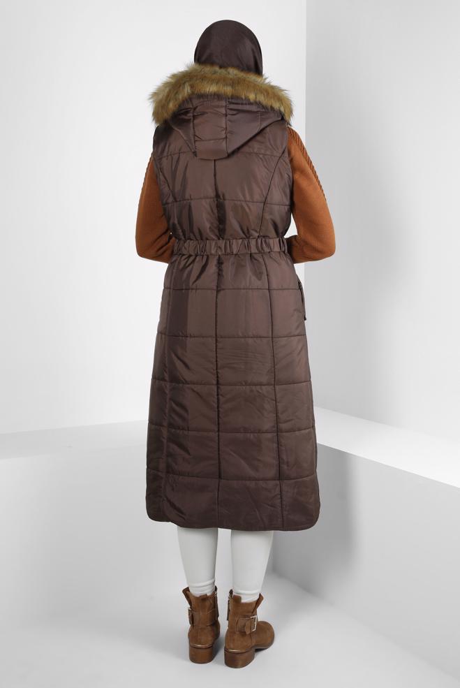 Hijab clothing BROWN BELTED PUFFER VEST 90440 - ALVİNA