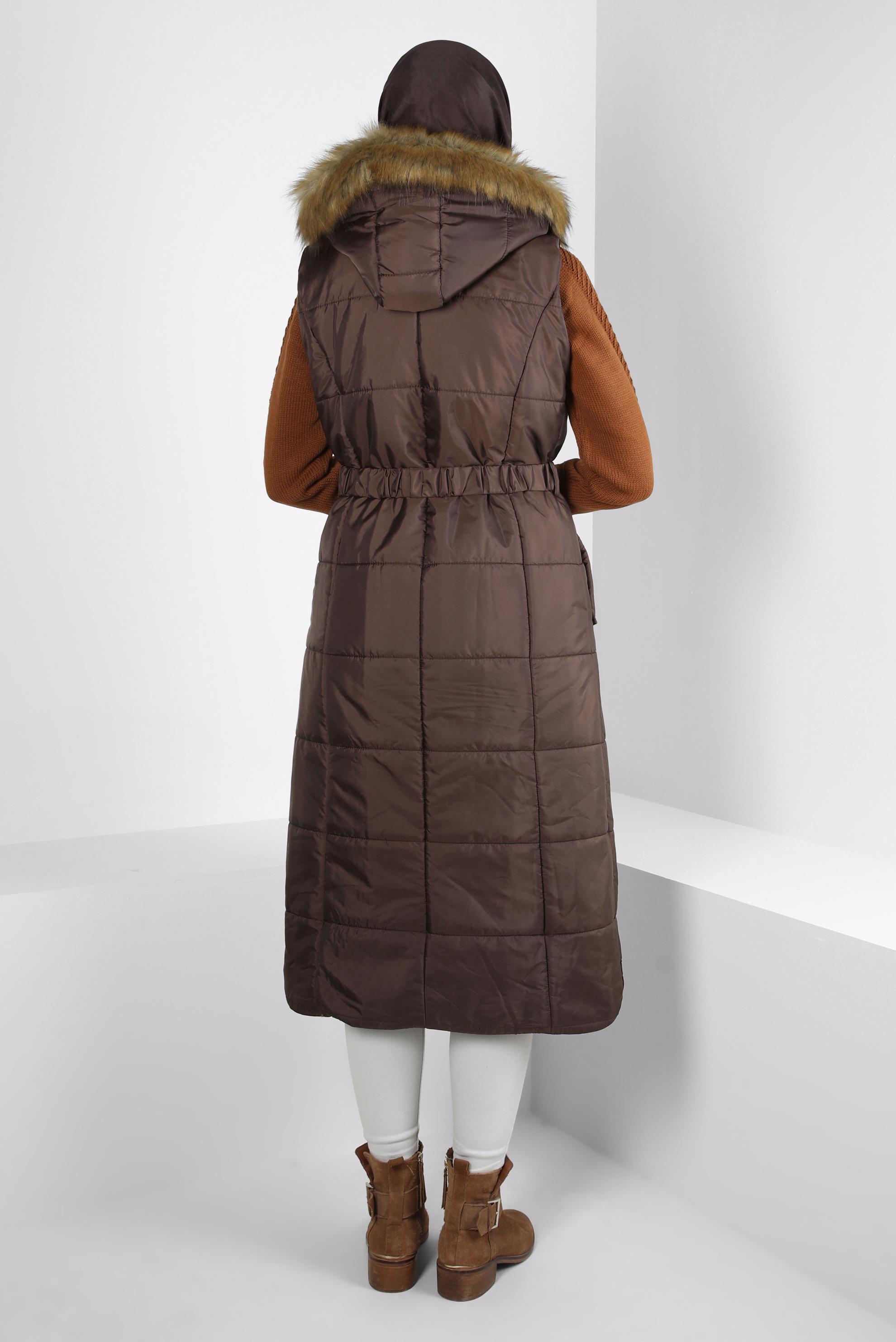 Tesettür giyim KAHVE KEMERLİ ŞİŞME YELEK 90440