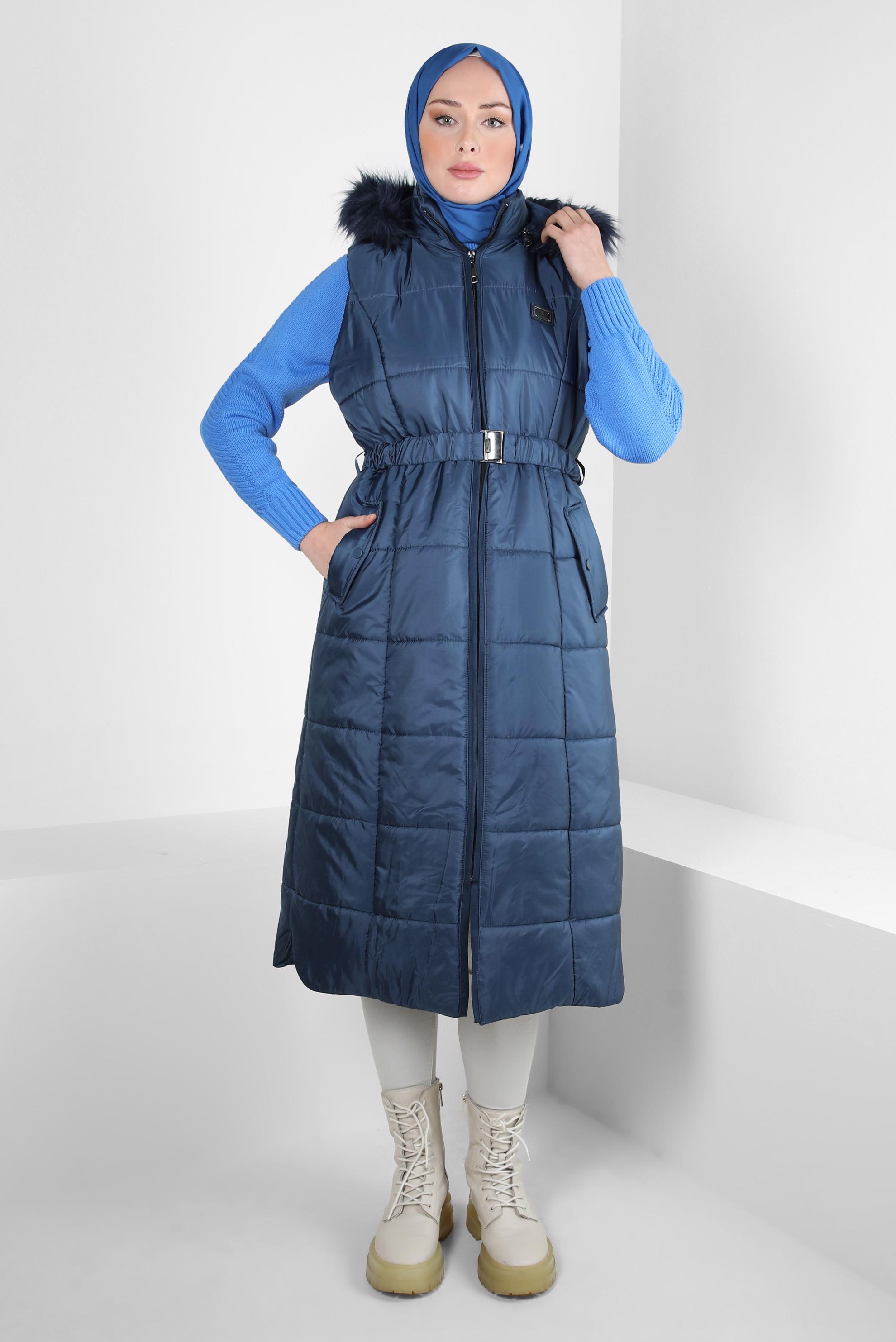 Vêtements hijab BLEU MARINE GILET DOUX CEINTURE 90440