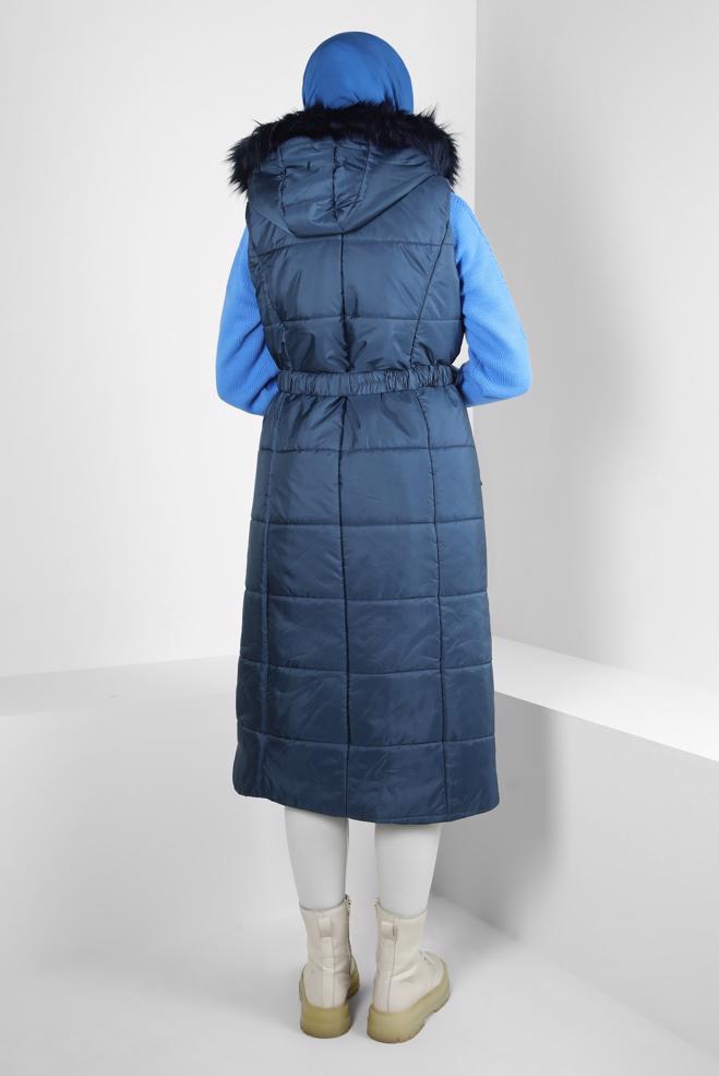 Vêtements hijab BLEU MARINE GILET DOUX CEINTURE 90440 - ALVİNA