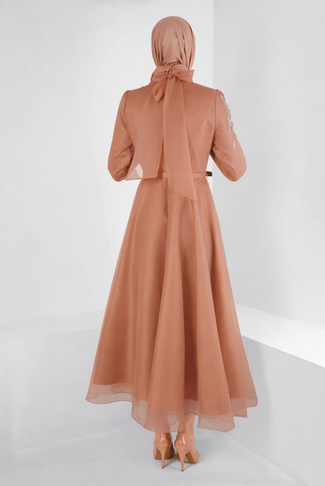Hijab clothing BROWN GEM EMBROIDERED EVENING DRESS 50226 - ALVİNA