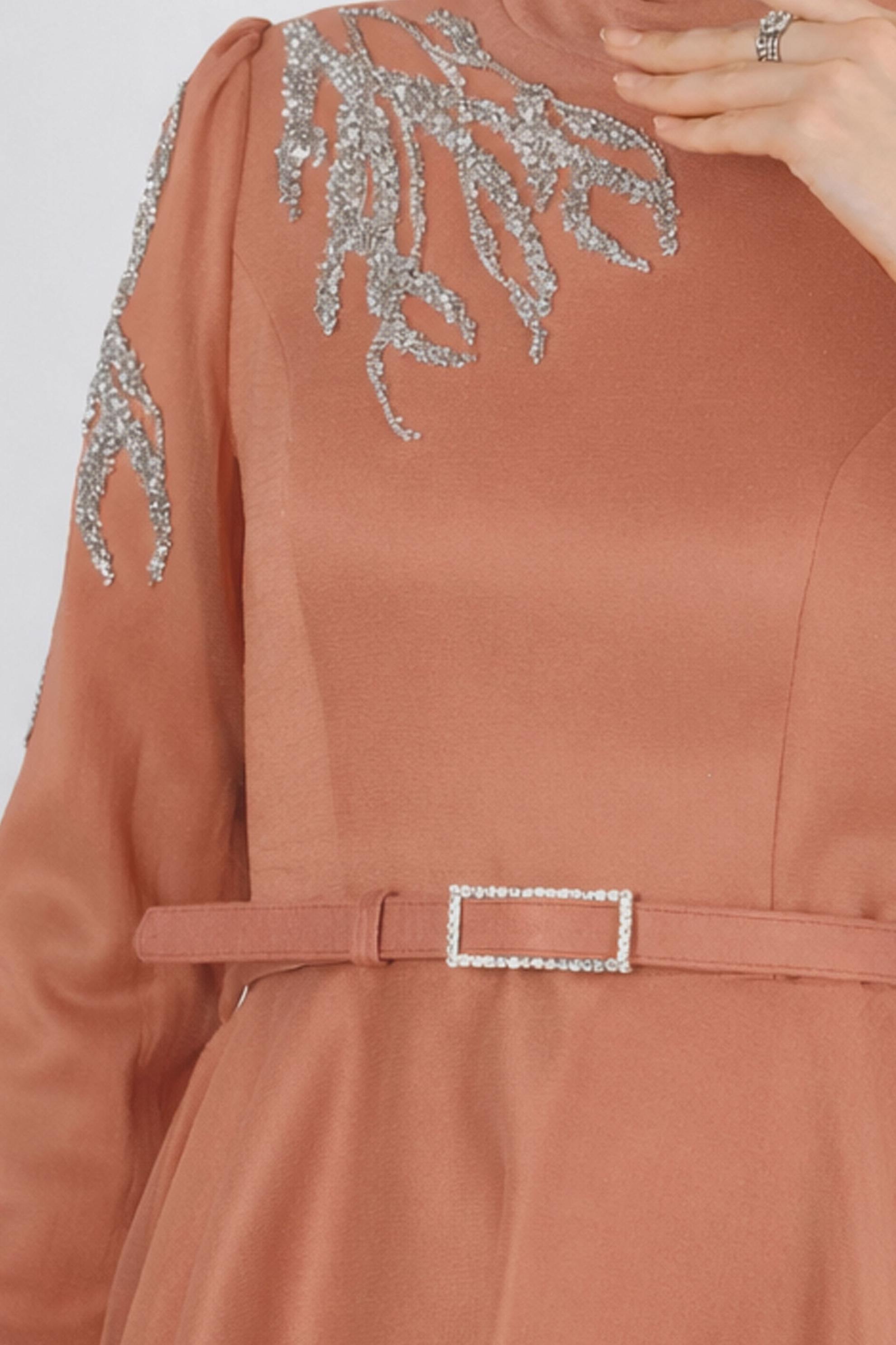 Hijab clothing BROWN GEM EMBROIDERED EVENING DRESS 50226