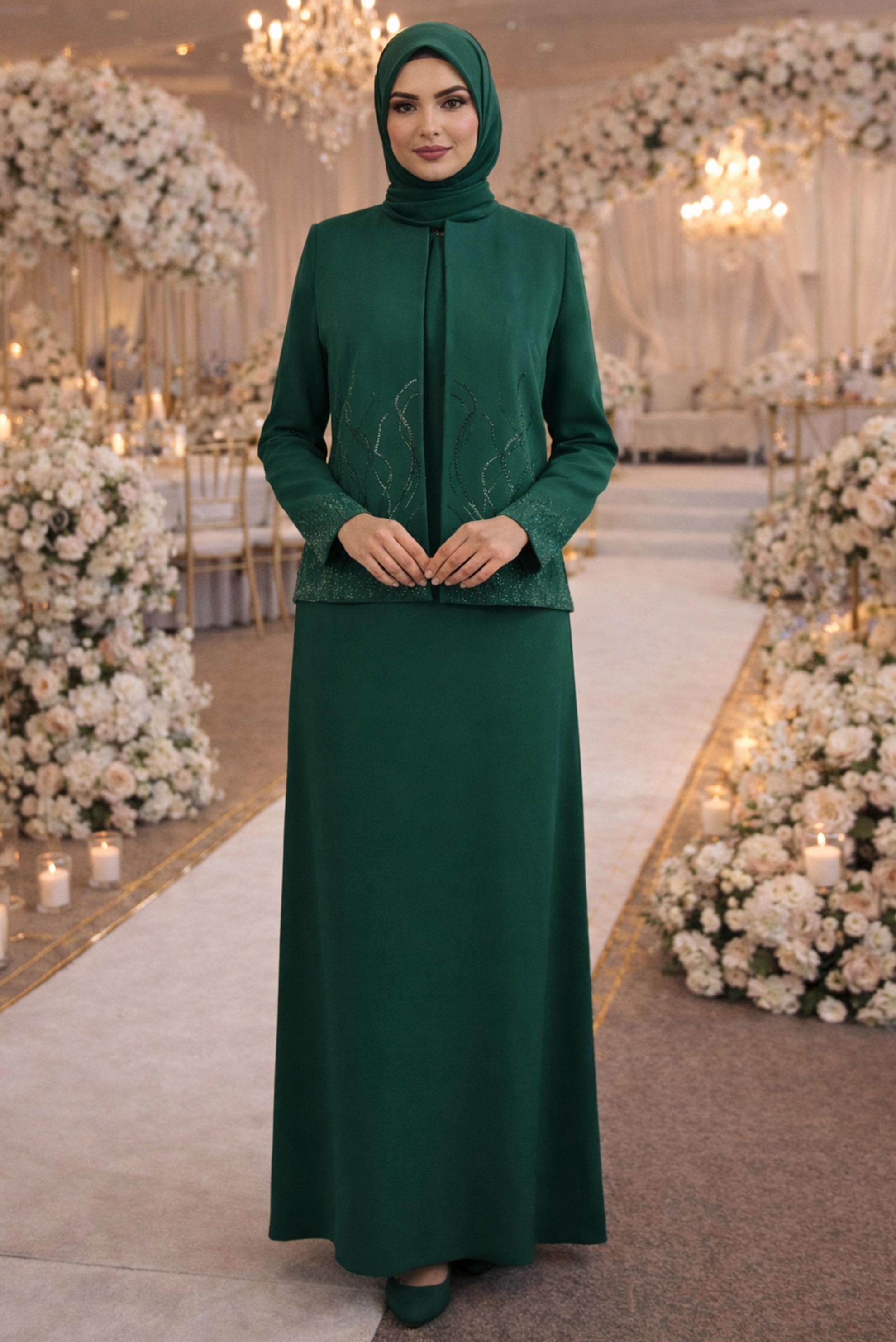 Hijab clothing GREEN THREE PIECES SKIRTED SUIT 30348