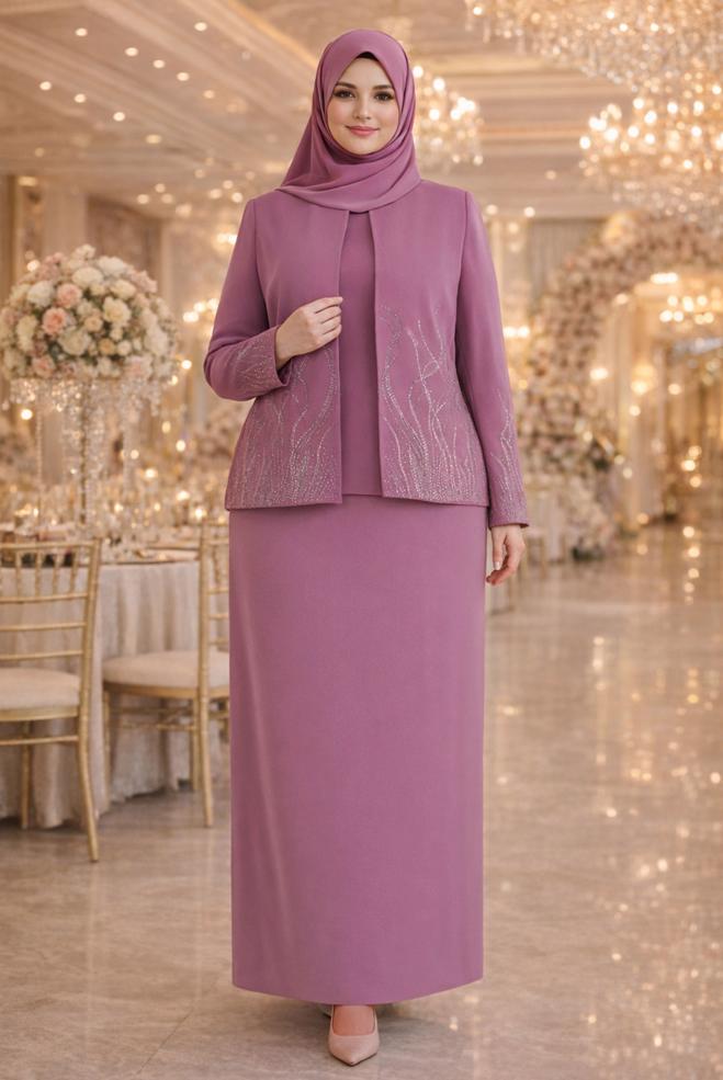 Hijab clothing PINK THREE PIECES SKIRTED SUIT 30348 - ALVİNA