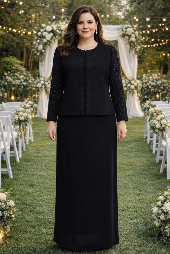 Tesettür giyim SİYAH BÜYÜK BEDEN TAŞLI ELBİSELİ TAKIM 30351 - ALVİNA