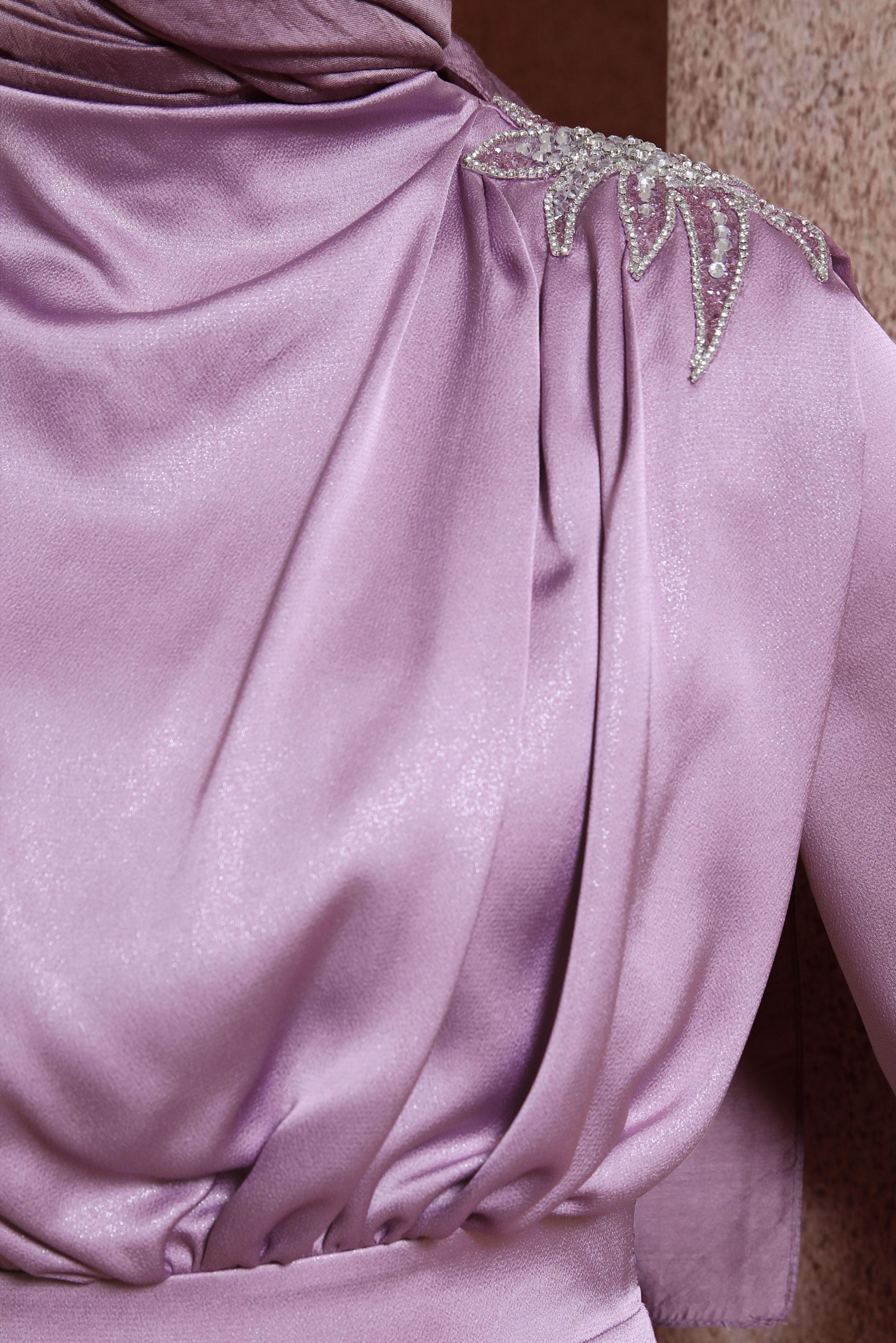 Tesettür giyim MOR TAŞ DETAYLI ABİYE ELBİSE 50330