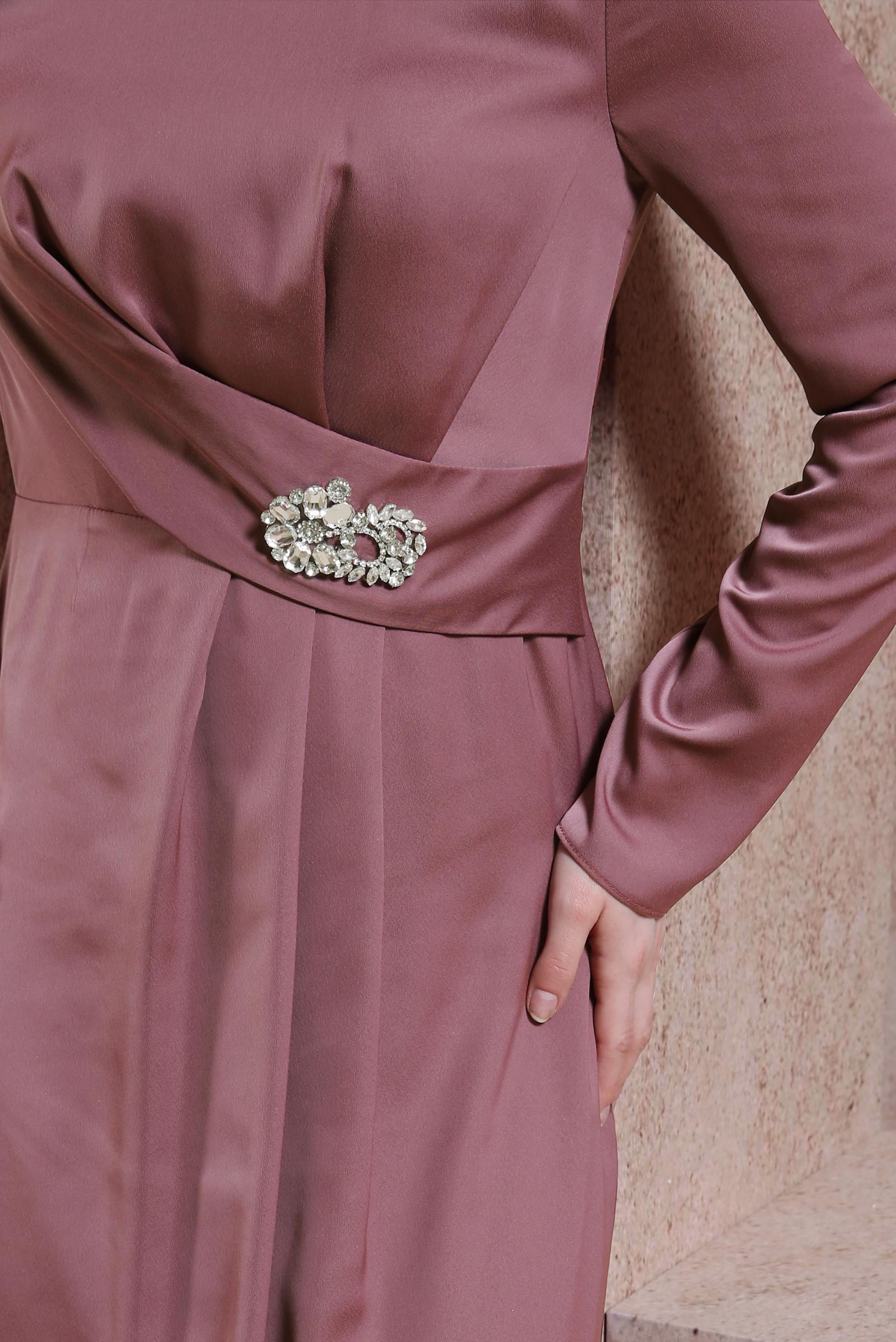 Tesettür giyim PEMBE TAŞ DETAYLI SATEN ABİYE ELBİSE 50402