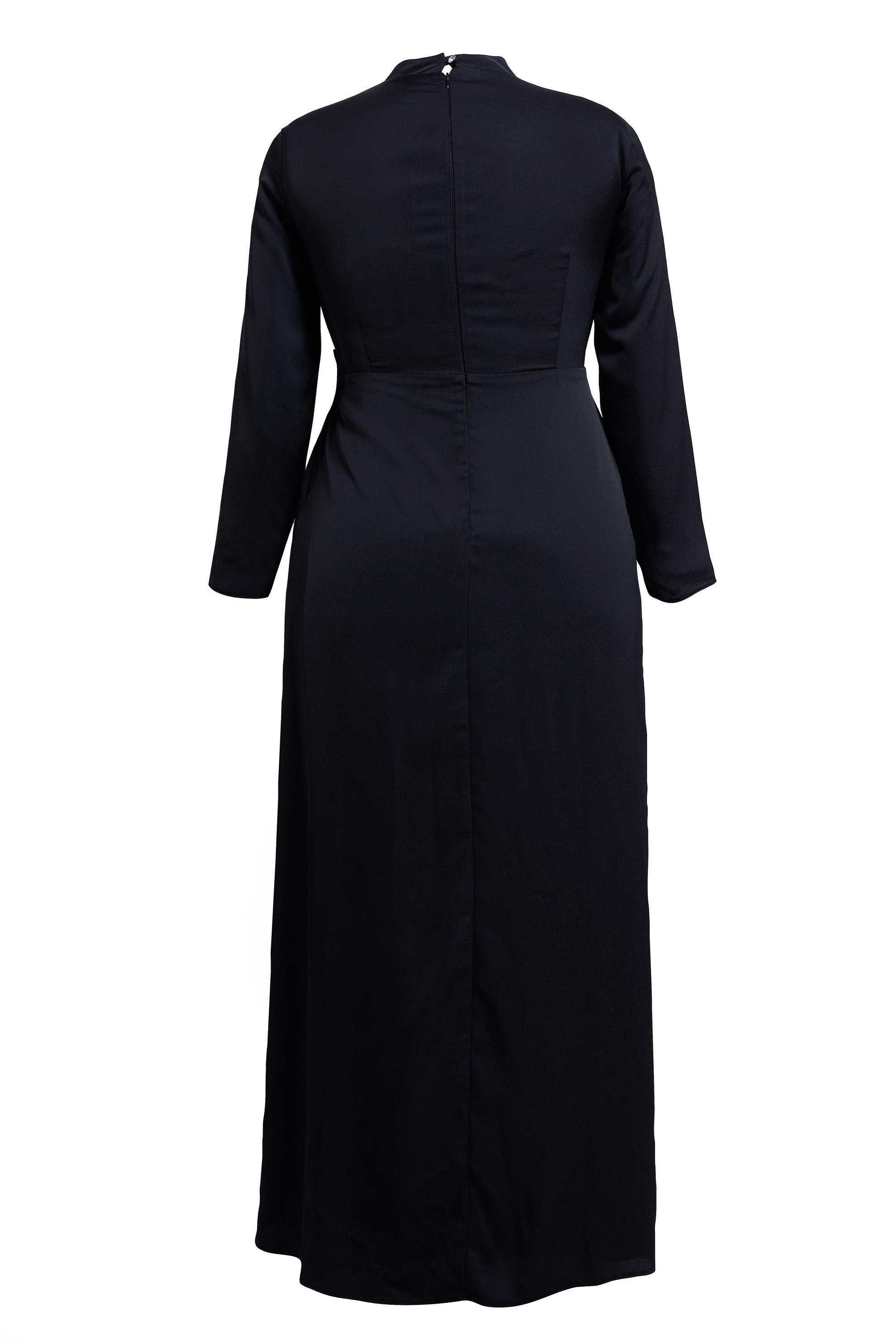 Tesettür giyim SİYAH BÜYÜK BEDEN SATEN ABİYE ELBİSE 50403