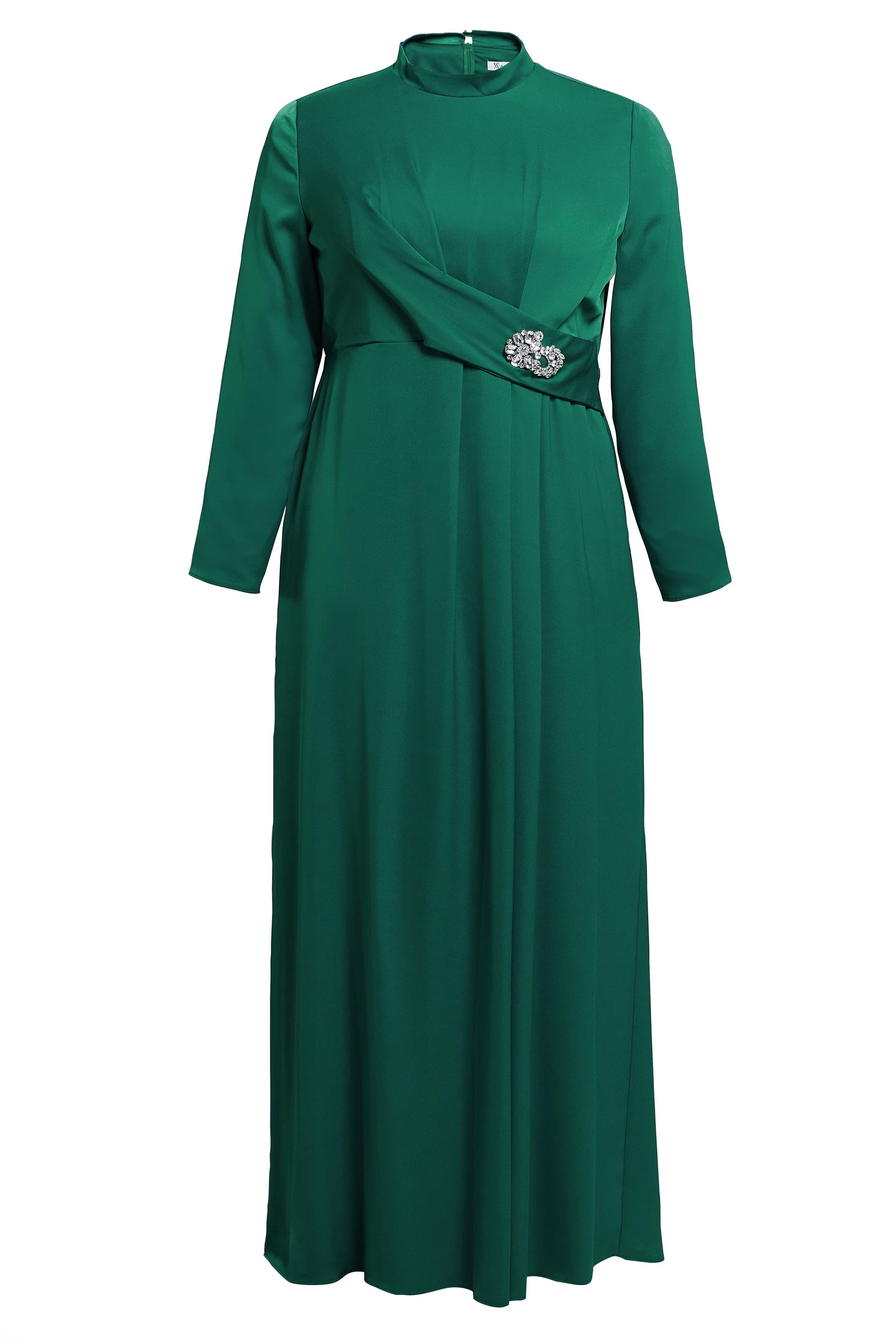 Tesettür giyim YEŞİL BÜYÜK BEDEN SATEN ABİYE ELBİSE 50403