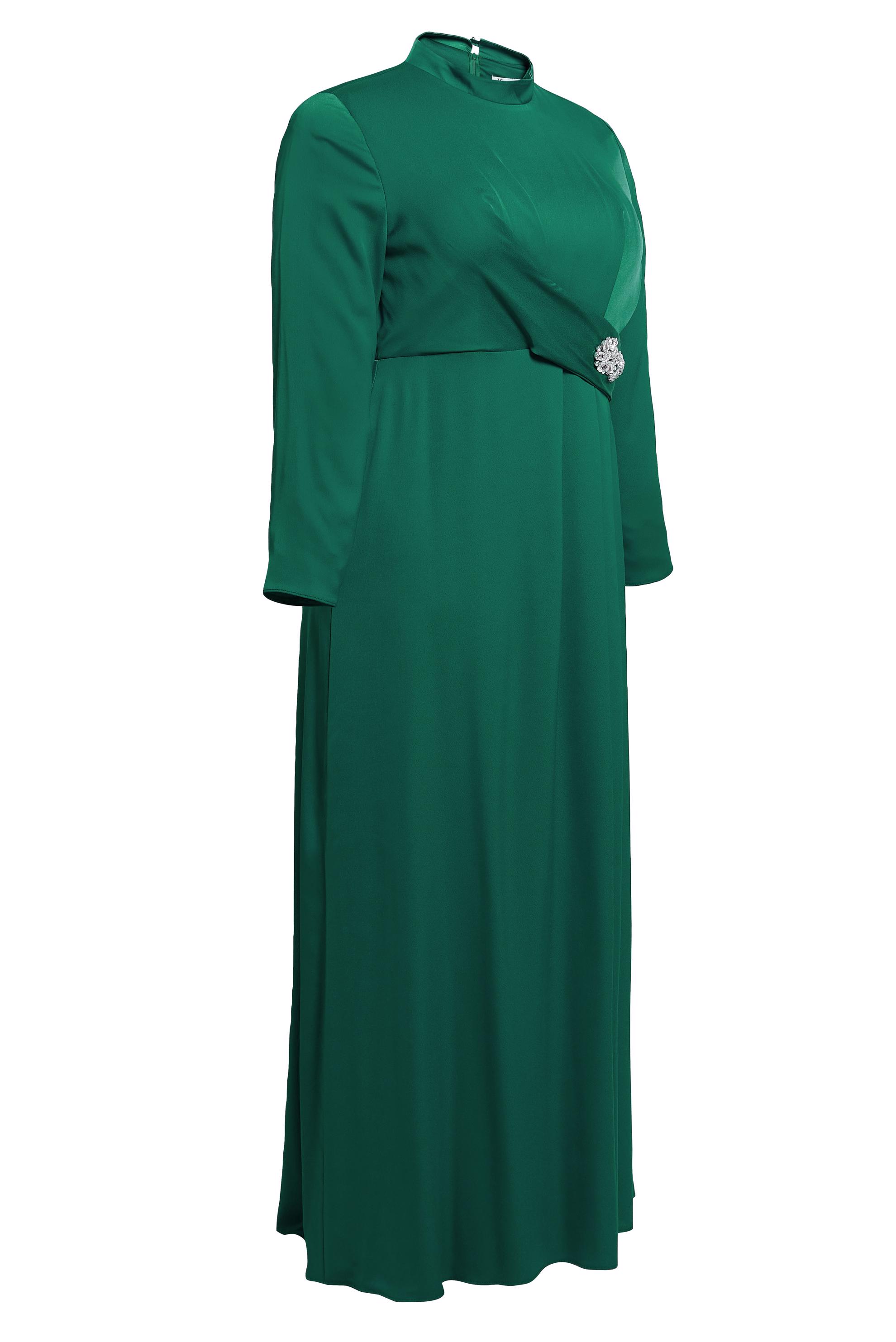 Tesettür giyim YEŞİL BÜYÜK BEDEN SATEN ABİYE ELBİSE 50403