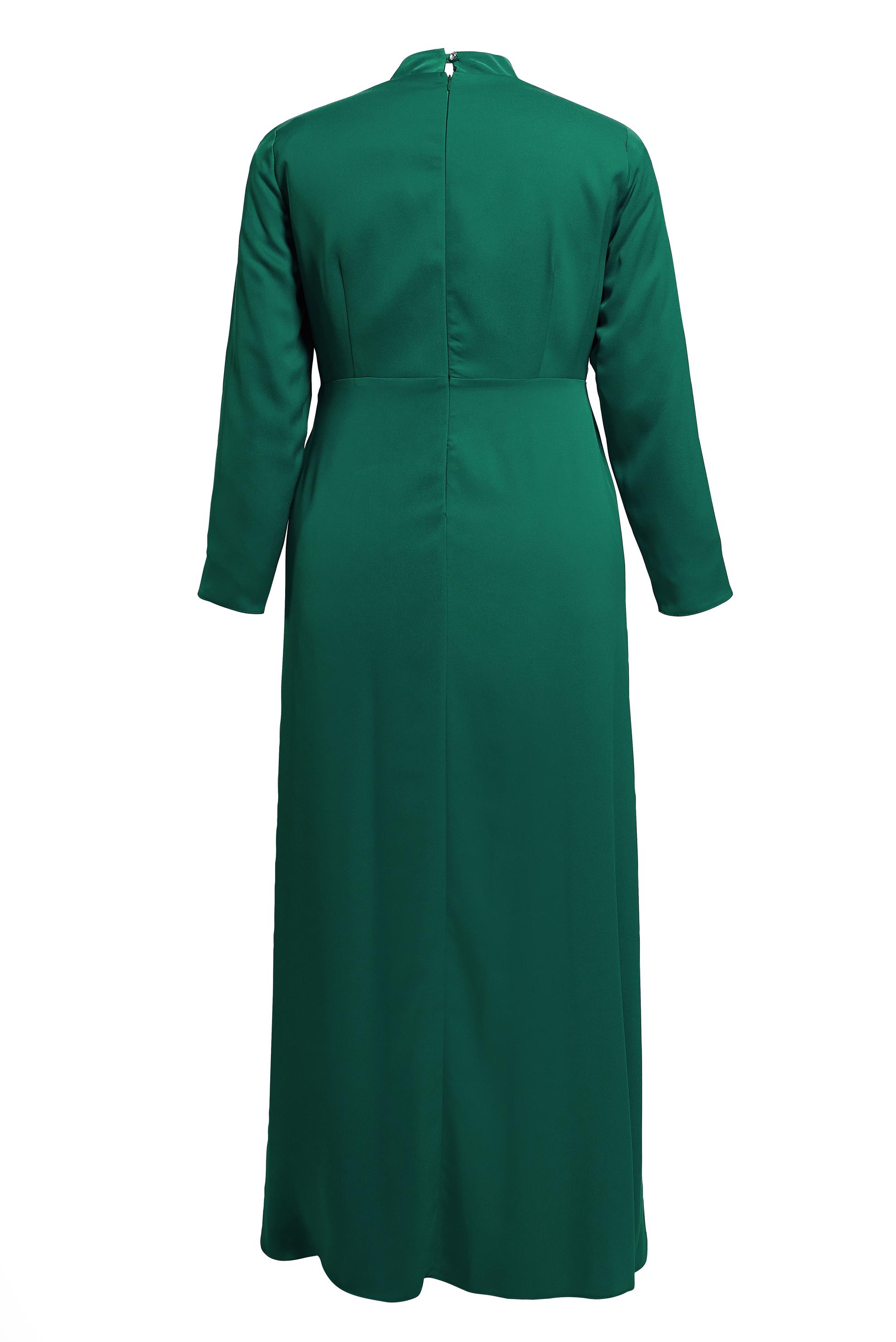 Tesettür giyim YEŞİL BÜYÜK BEDEN SATEN ABİYE ELBİSE 50403