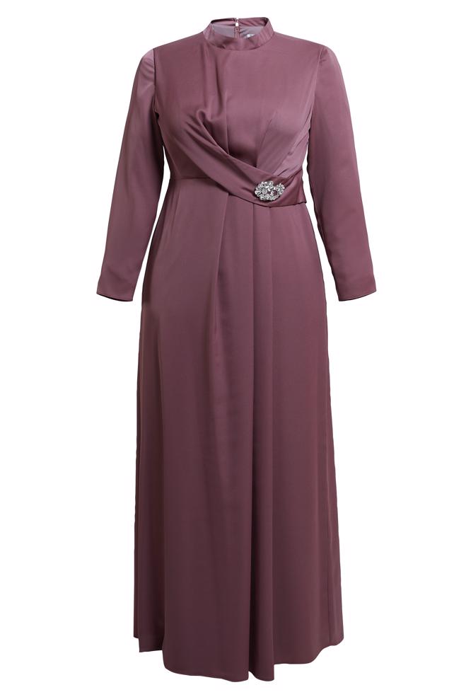 Tesettür giyim PEMBE BÜYÜK BEDEN SATEN ABİYE ELBİSE 50403 - ALVİNA