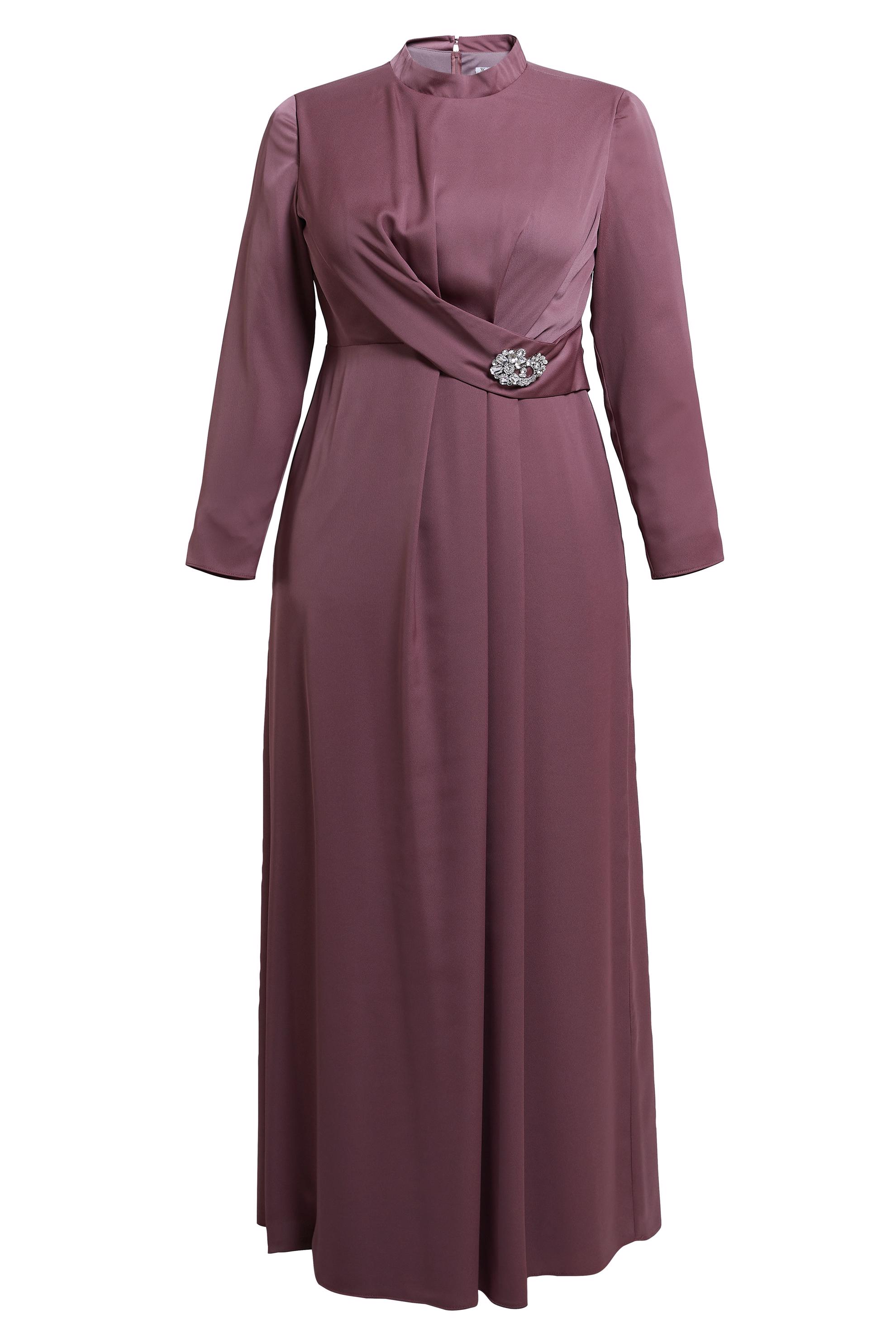 Tesettür giyim PEMBE BÜYÜK BEDEN SATEN ABİYE ELBİSE 50403