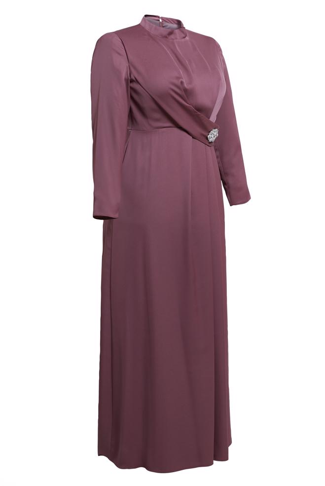Tesettür giyim PEMBE BÜYÜK BEDEN SATEN ABİYE ELBİSE 50403 - ALVİNA