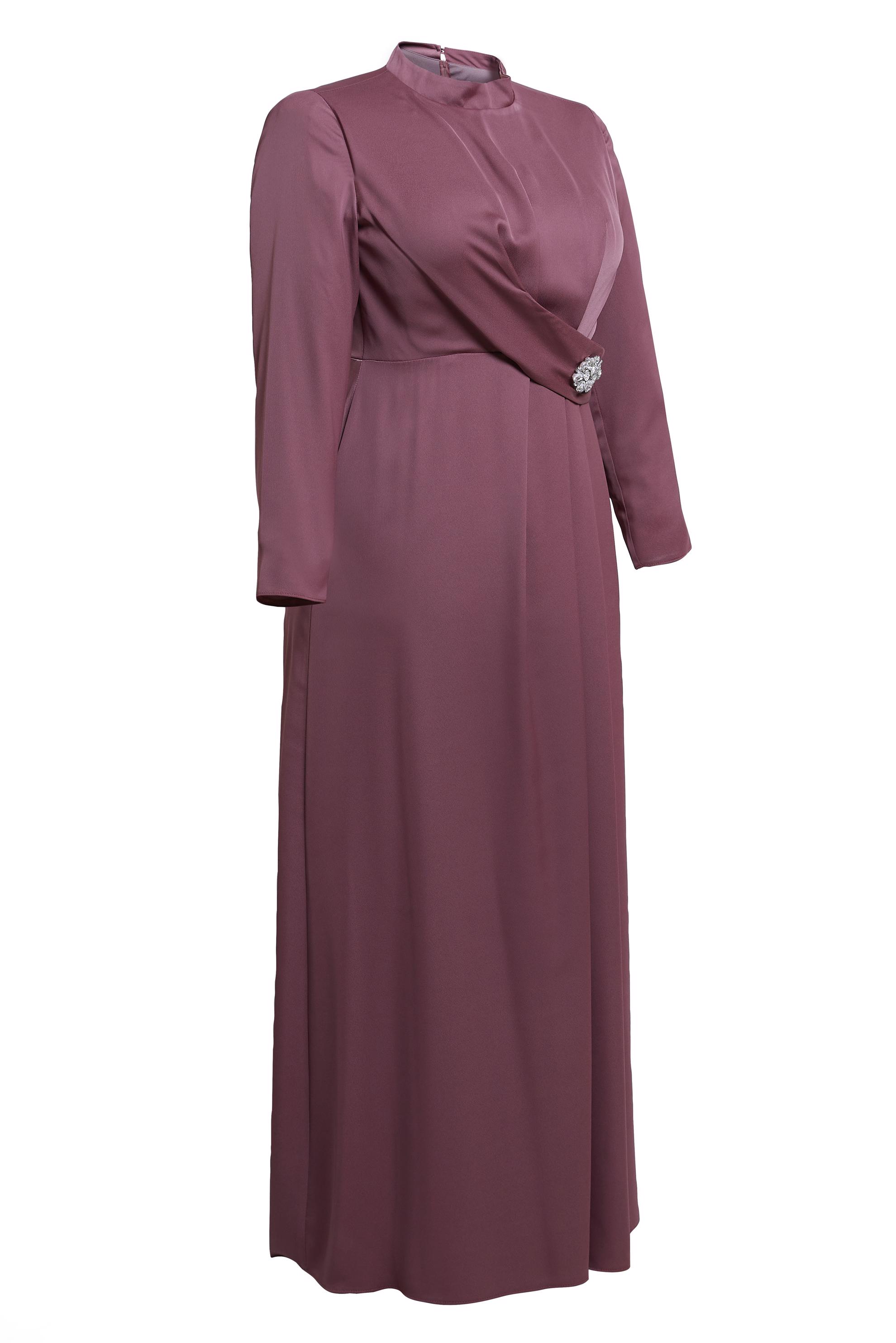 Tesettür giyim PEMBE BÜYÜK BEDEN SATEN ABİYE ELBİSE 50403