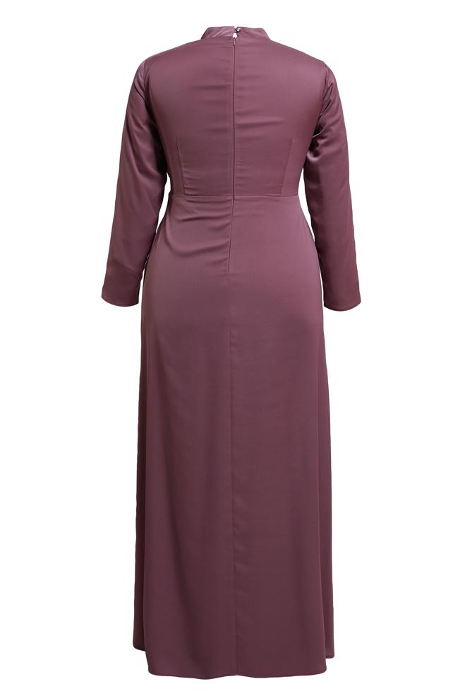 Tesettür giyim PEMBE BÜYÜK BEDEN SATEN ABİYE ELBİSE 50403 - ALVİNA