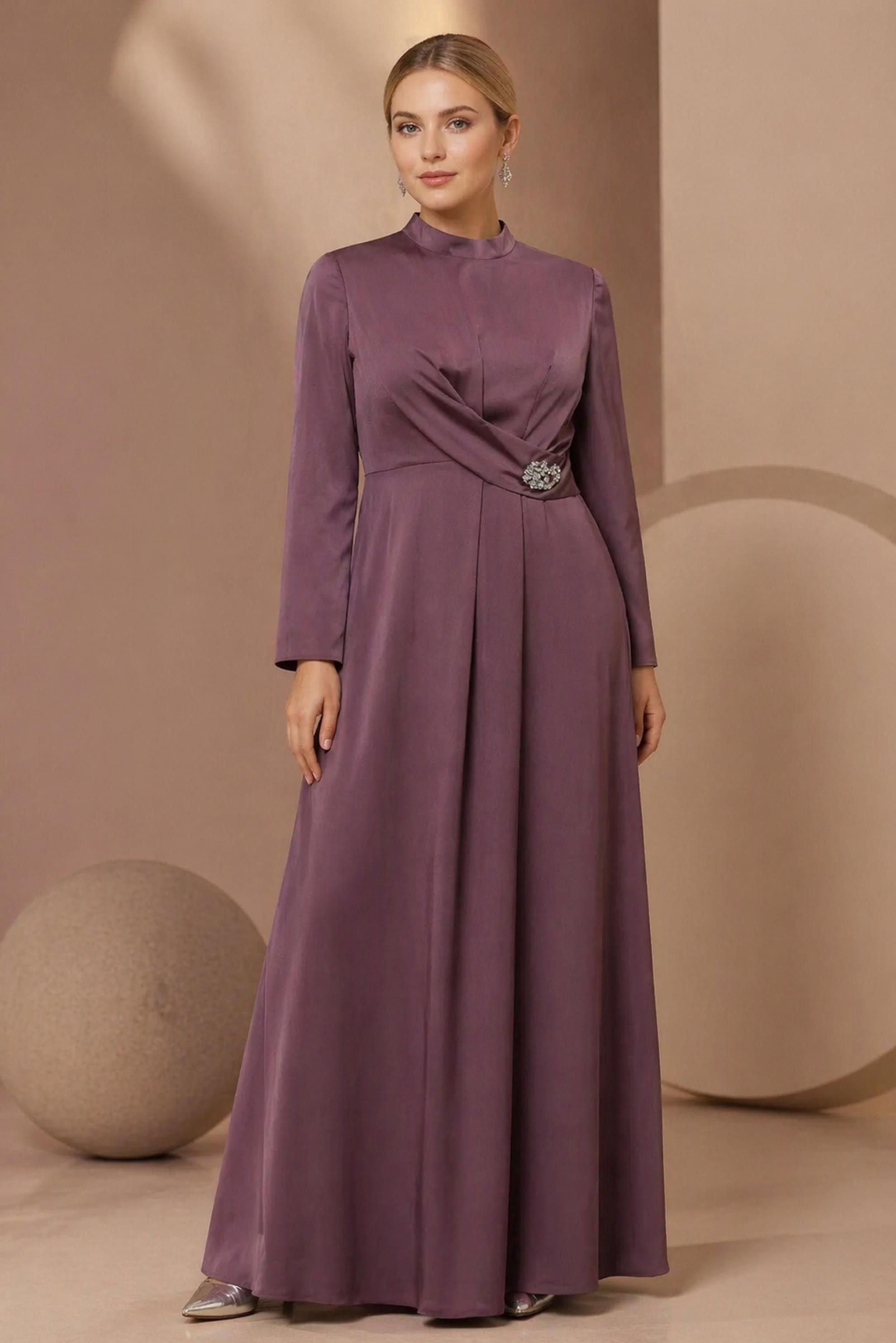 Hijab clothing PINK SATIN TEXTURE EVENING DRESS 50403