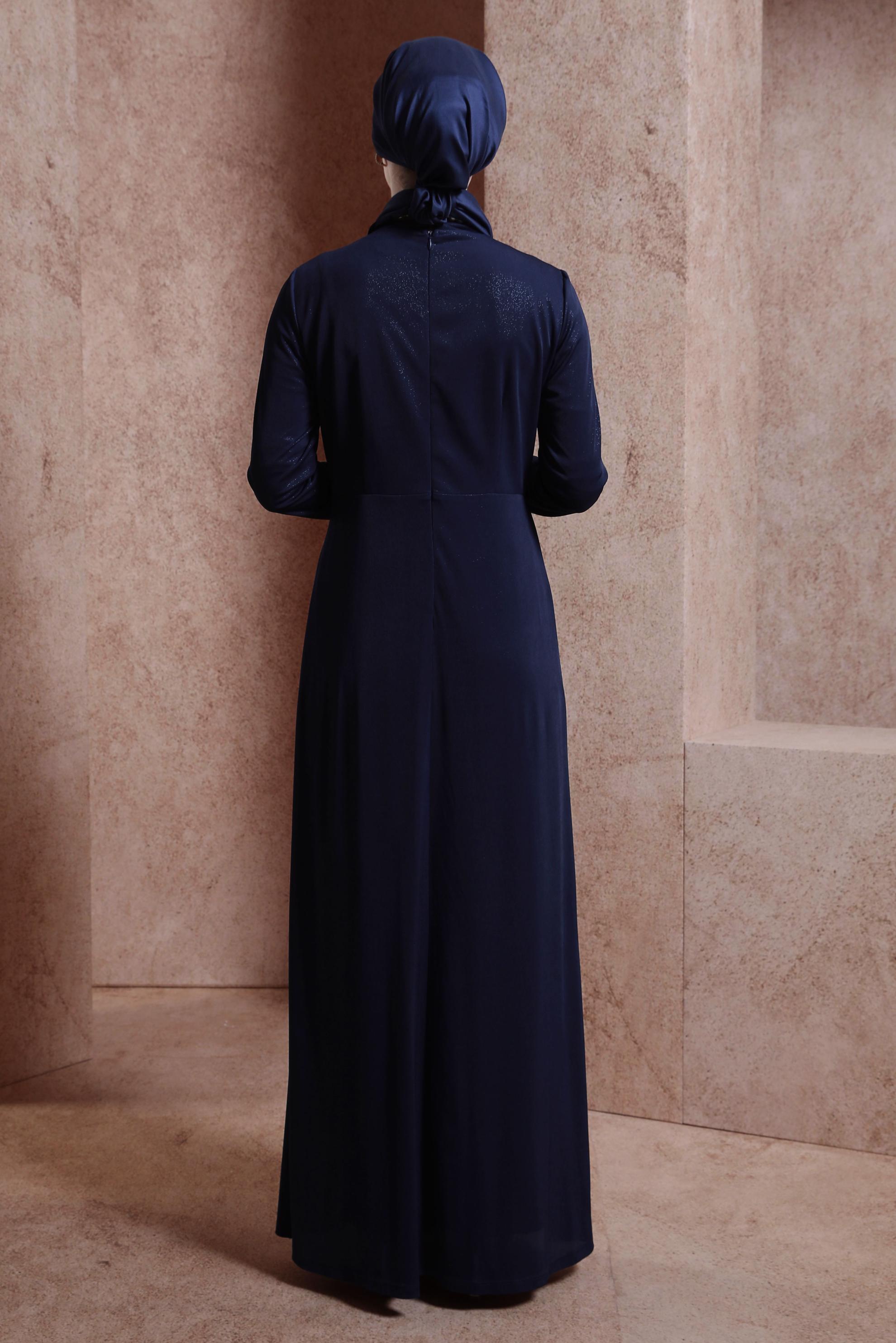 Tesettür giyim LACİVERT SİMLİ ABİYE ELBİSE 50404