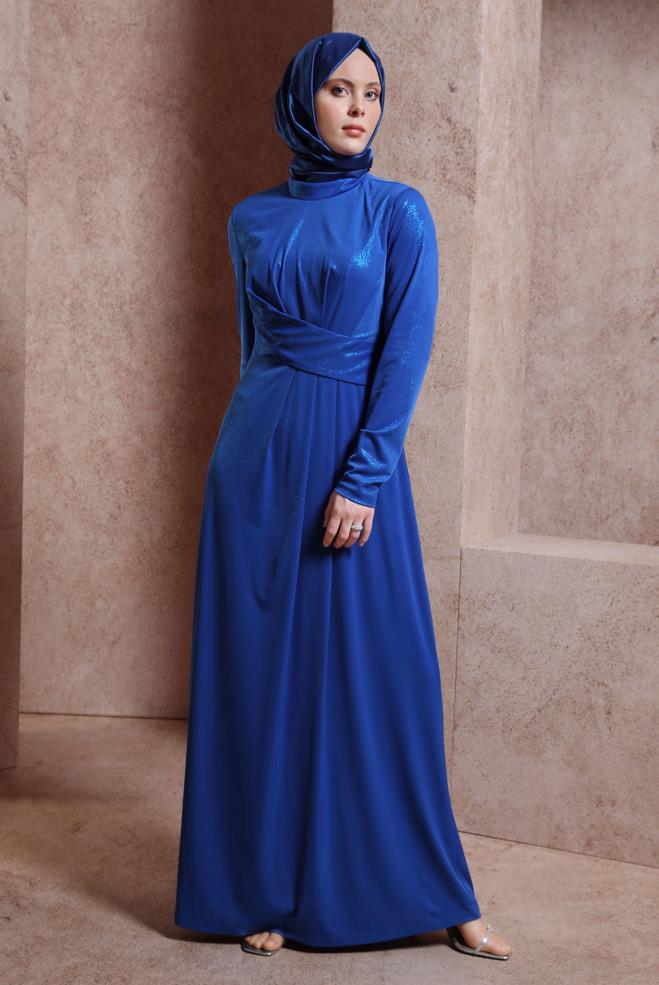 Tesettür giyim LACİVERT SİMLİ ABİYE ELBİSE 50404 - ALVİNA