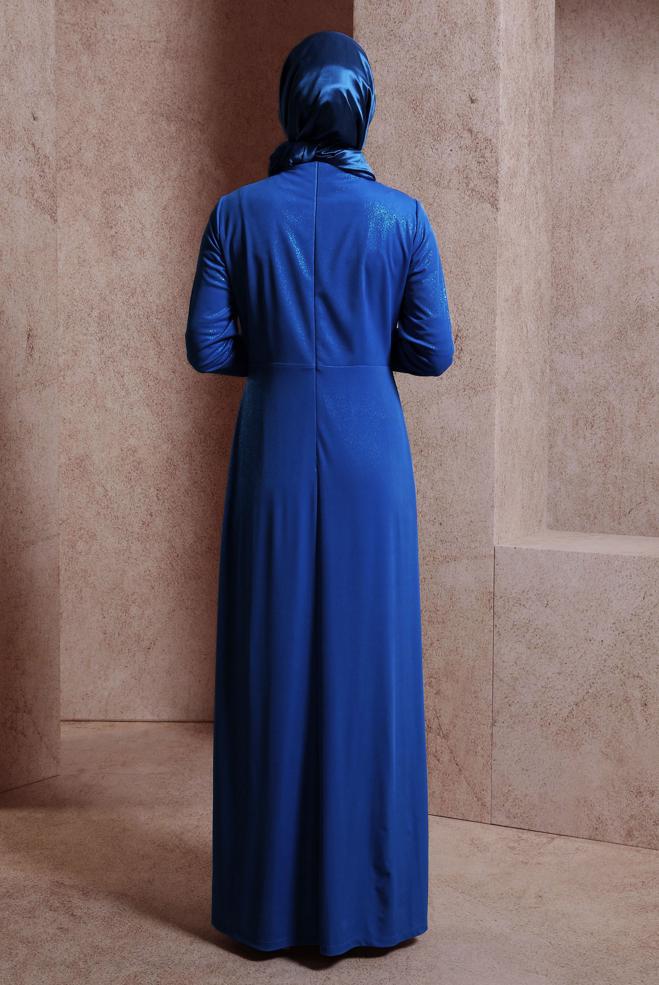 Tesettür giyim LACİVERT SİMLİ ABİYE ELBİSE 50404 - ALVİNA